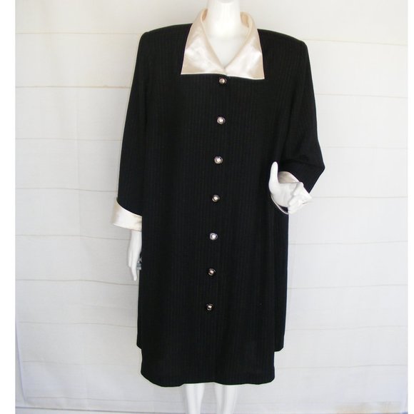 Vintage Dresses & Skirts - Gemini II Suit-Dress, 22, Metallic Pinstriped, Satiny Cuff/Collar, Shoulder pads